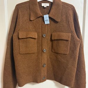LOFT Chestnut Button-Up Sweater Jacket
